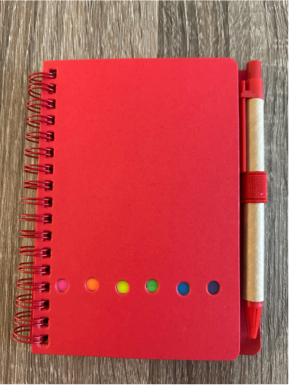 Kraft Spiral Notebook with Rainbow Accent and Pen (Red)